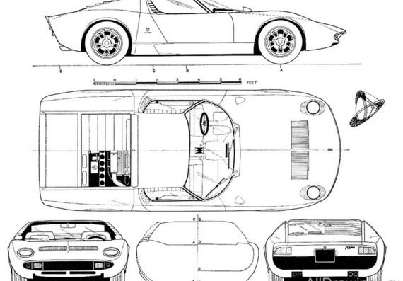 Lamborghini Miura - drawings (drawings) of the car